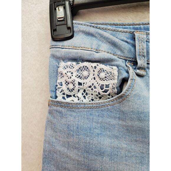 SO Jeans Girls Size 14 Light Blue‎ Denim Cotton Skinny Lace Trim Snap Button Fly - Picture 6 of 11